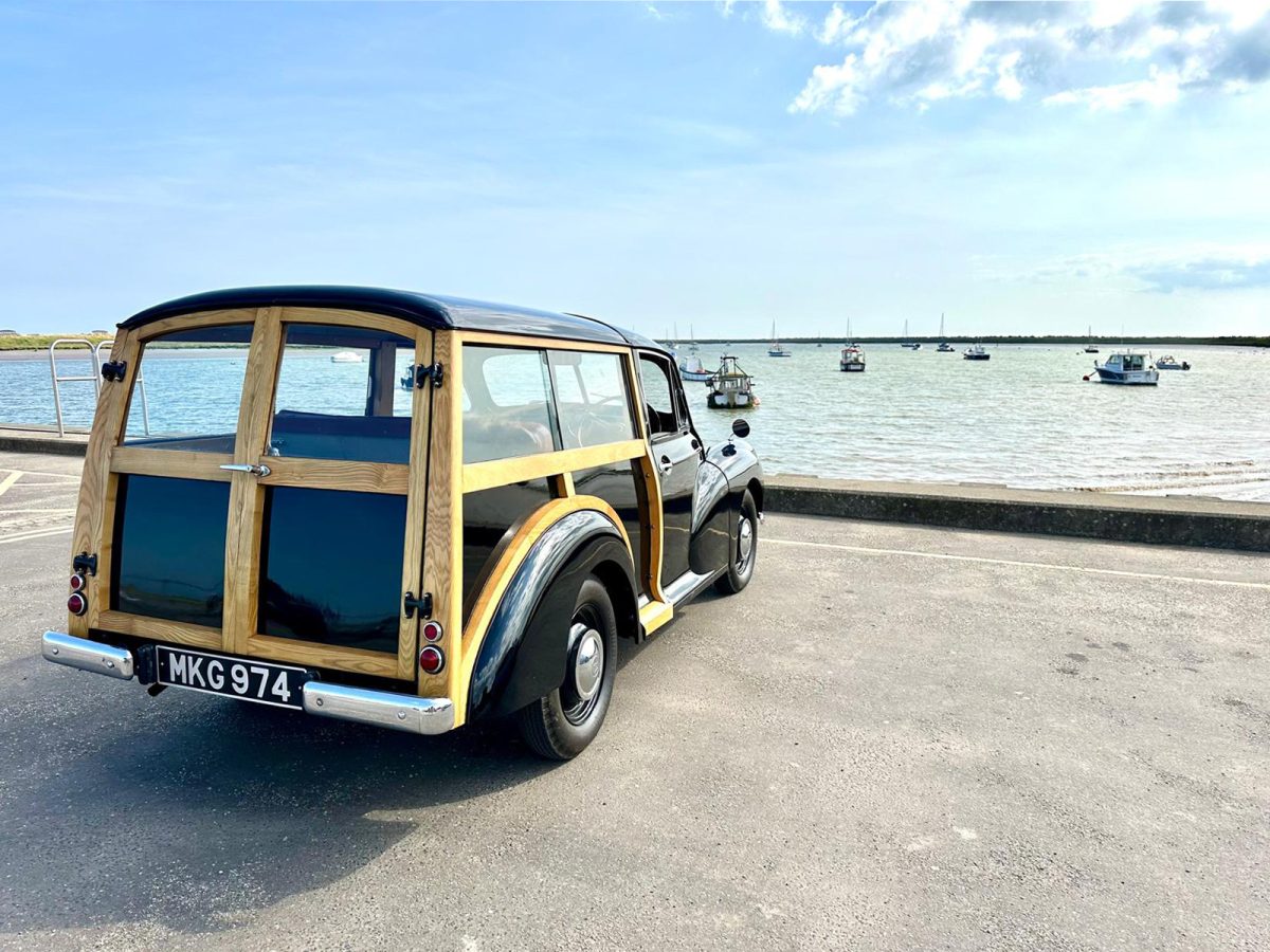 classic car overlooking coast at orford suffolk