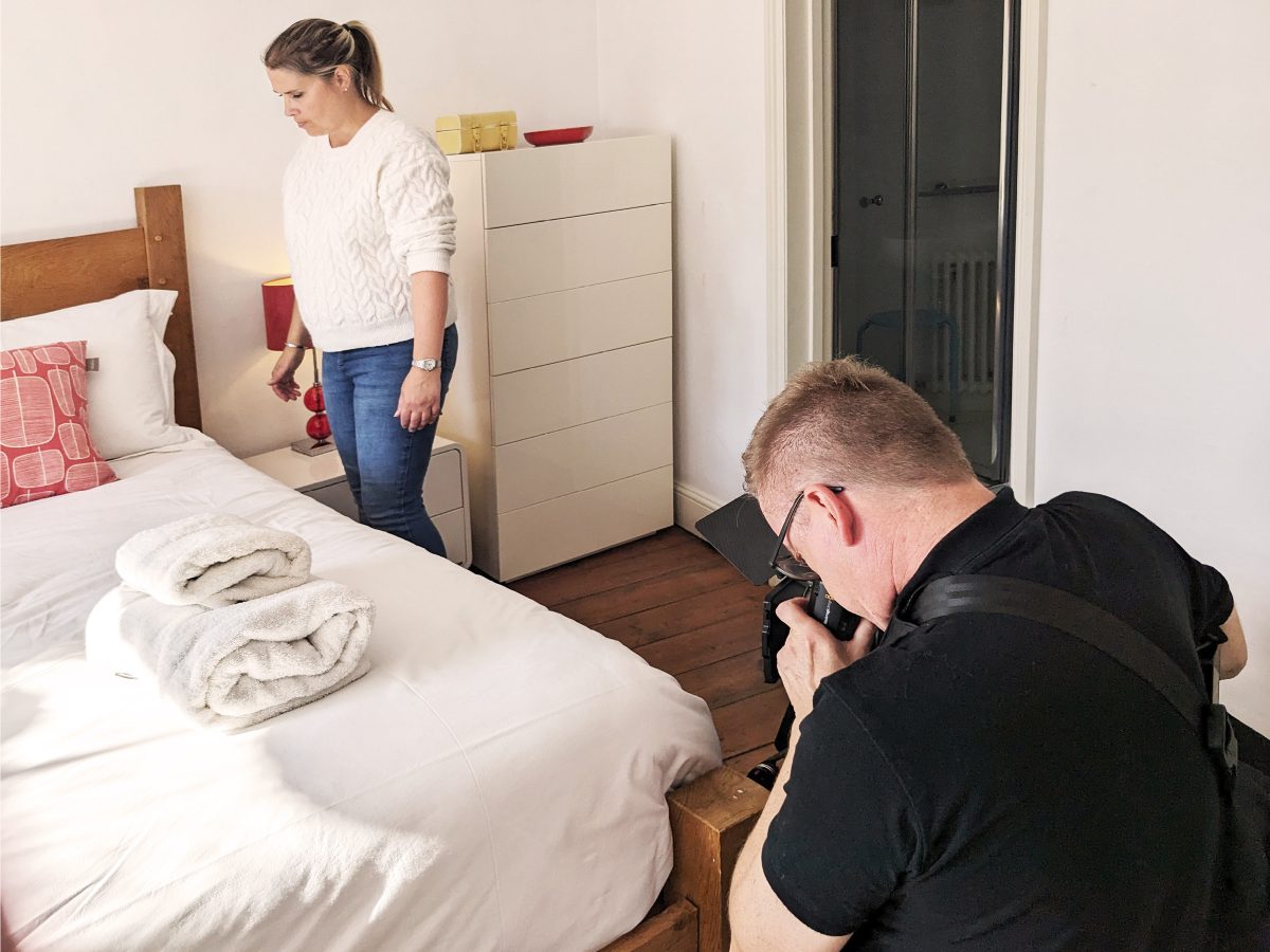 photo shoot in bedroom of a cottage in aldeburgh suffolk