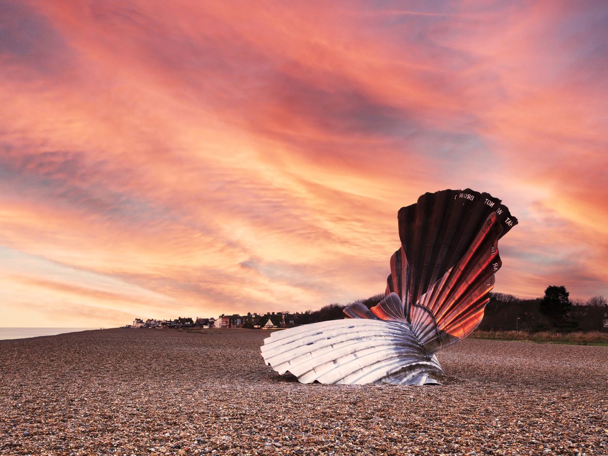 pink sunset over aldeburgh coast in suffolk